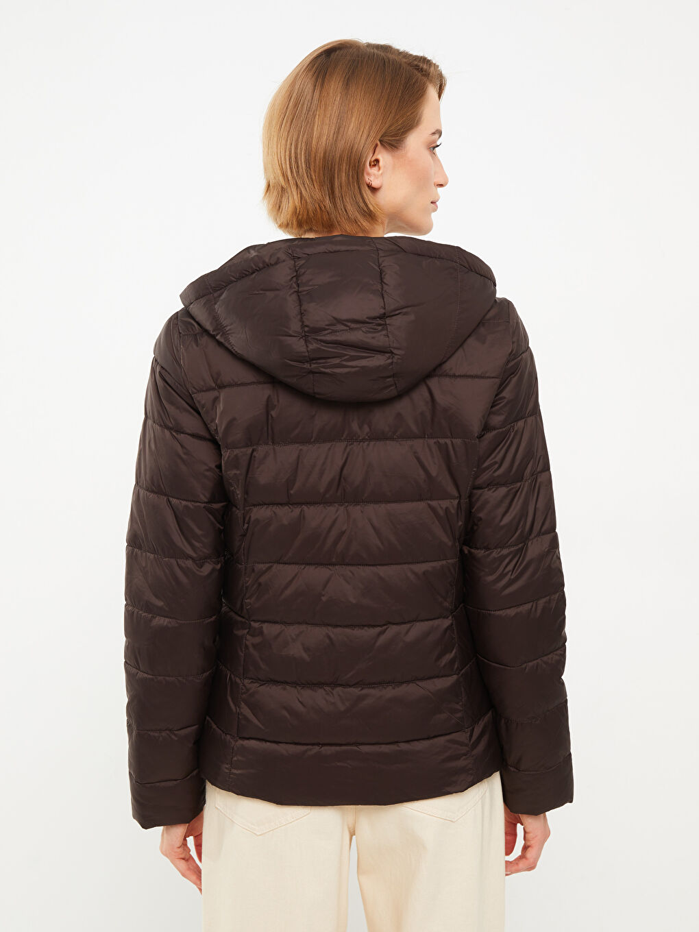 Women's Hooded Plain Puffer Coat-5
