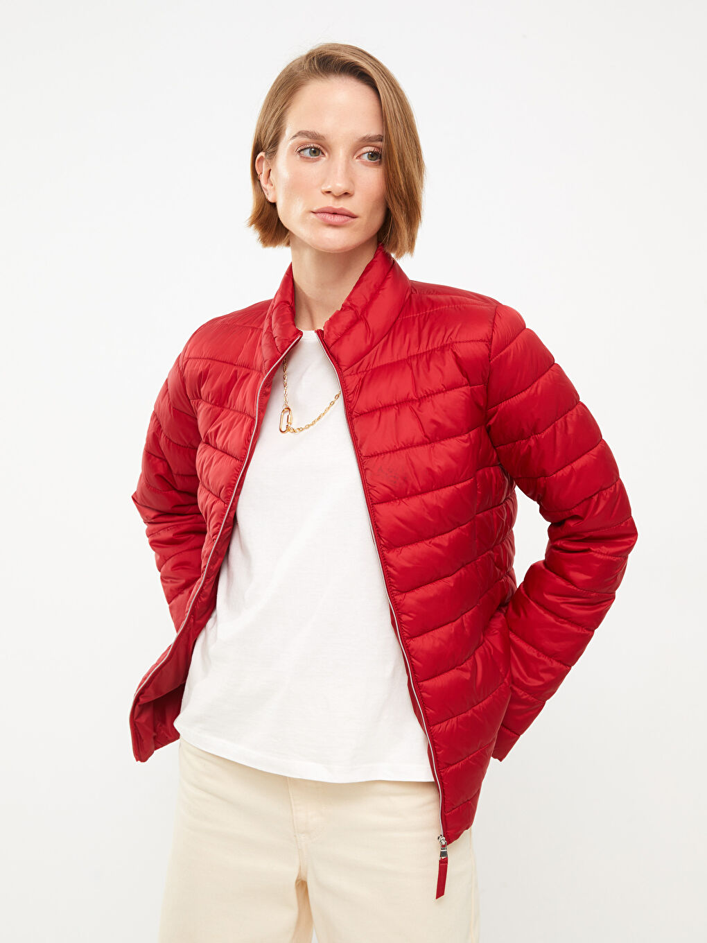 Әйелдерге арналған биік жағалы стандартты ұзын жең пуховик пальто