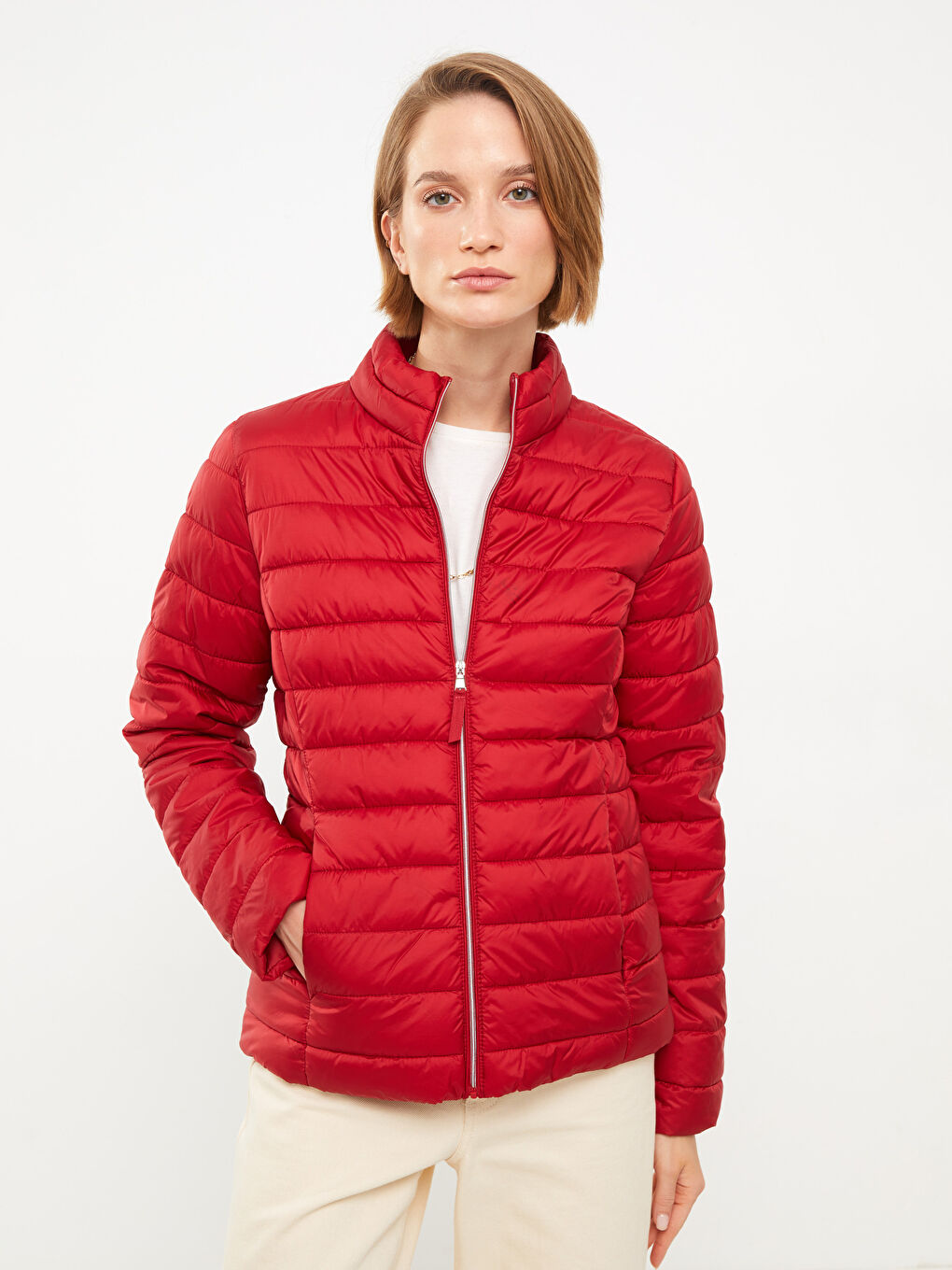 Әйелдерге арналған биік жағалы стандартты ұзын жең пуховик пальто-1