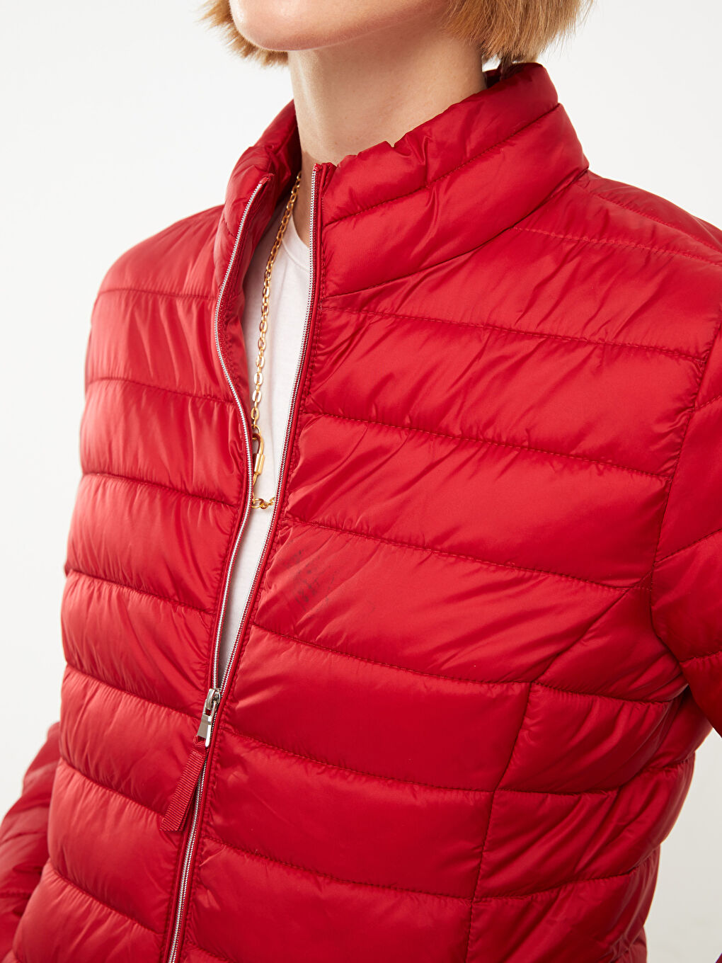 Әйелдерге арналған биік жағалы стандартты ұзын жең пуховик пальто-3