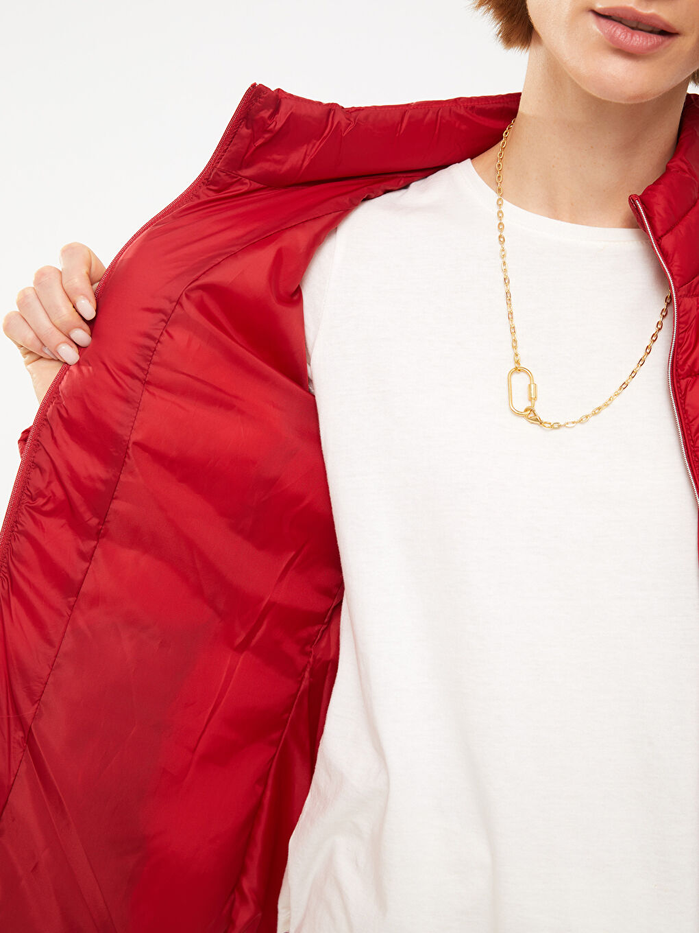 Әйелдерге арналған биік жағалы стандартты ұзын жең пуховик пальто-4