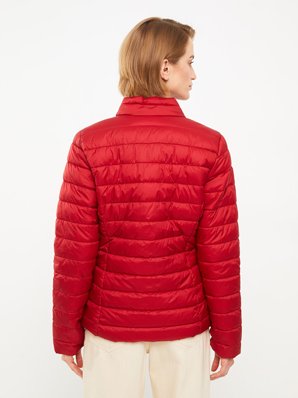 Әйелдерге арналған биік жағалы стандартты ұзын жең пуховик пальто-5