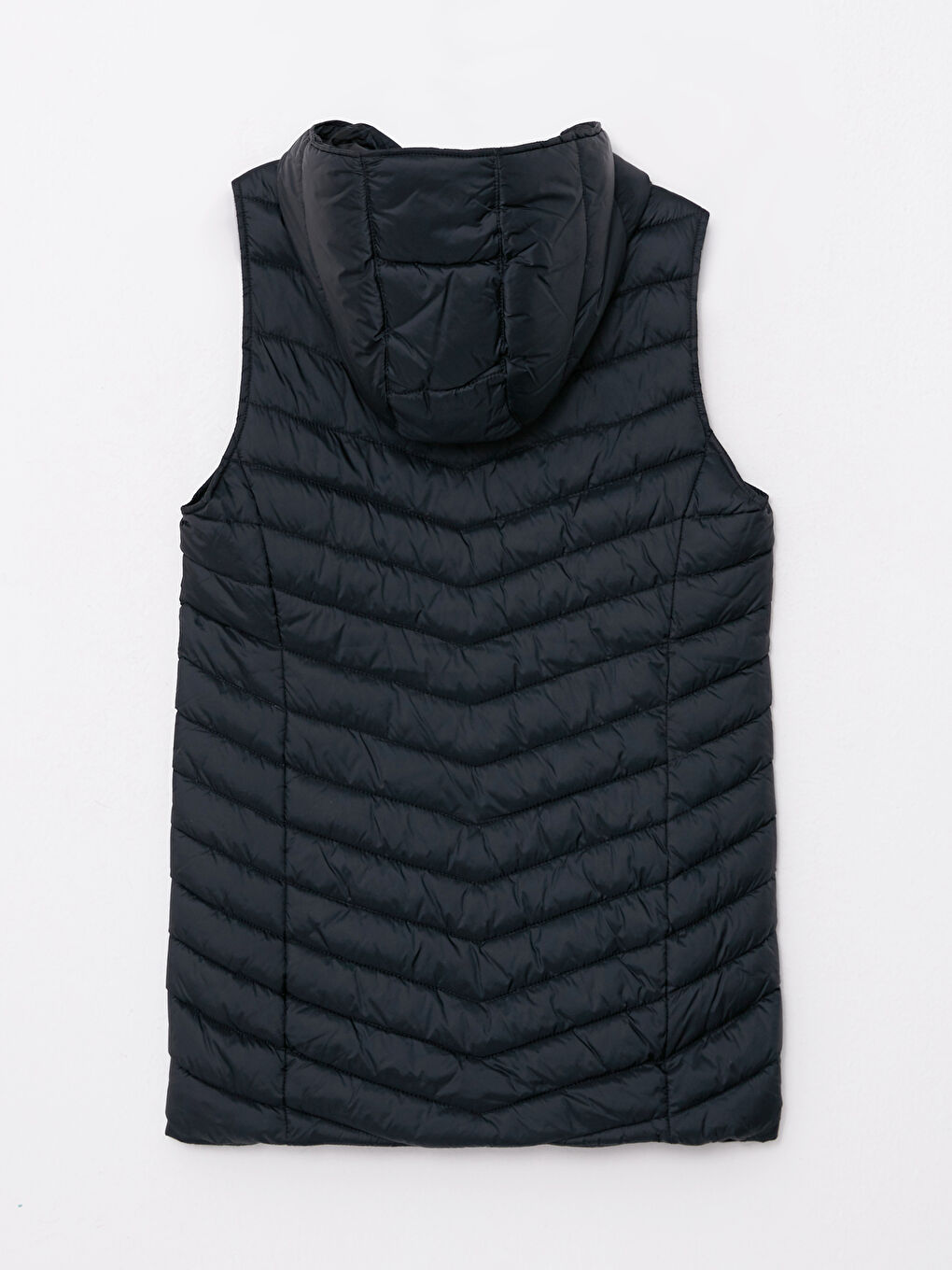 Siyah Kadın Kapüşonlu Düz Şişme Yelek-7