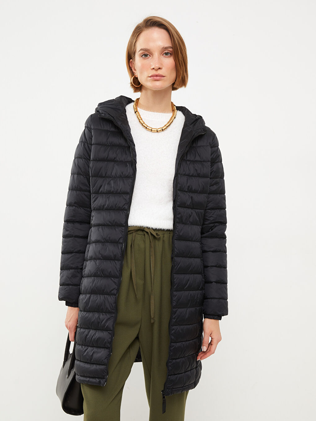 Women's Hooded Plain Puffer Coat-1