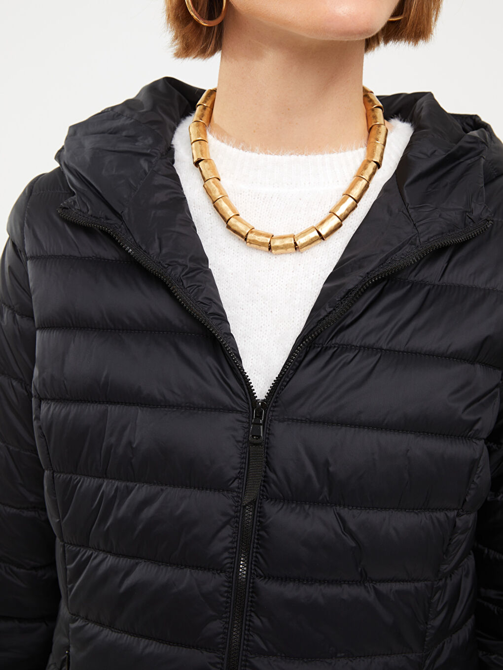 Women's Hooded Plain Puffer Coat-5