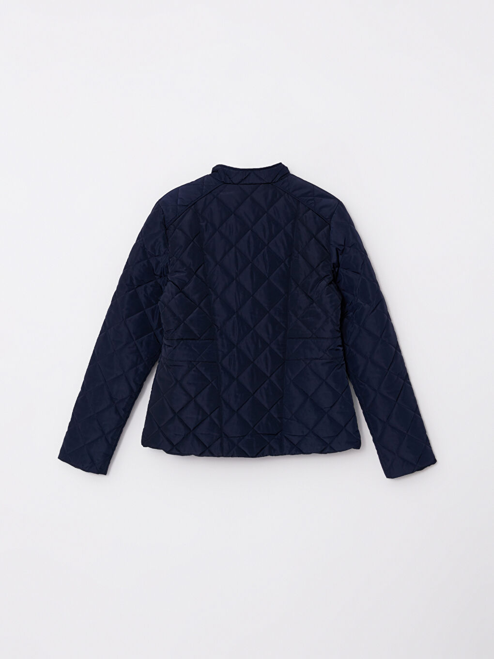 Lacivert Dik Yaka Kapitone Desenli Uzun Kollu Kadın Şişme Mont-8