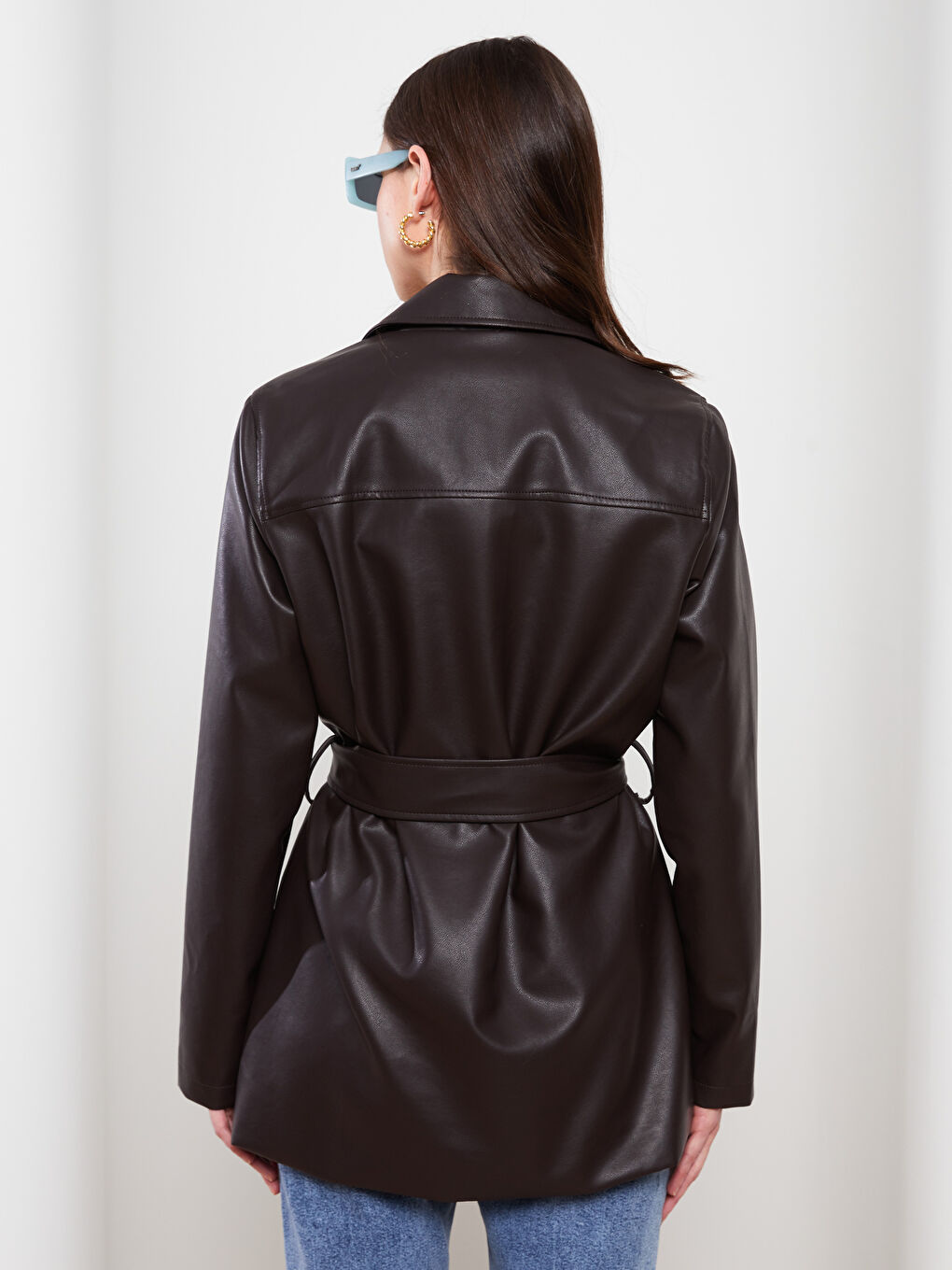 Jacket Neck Women's Faux Leather Coat-4