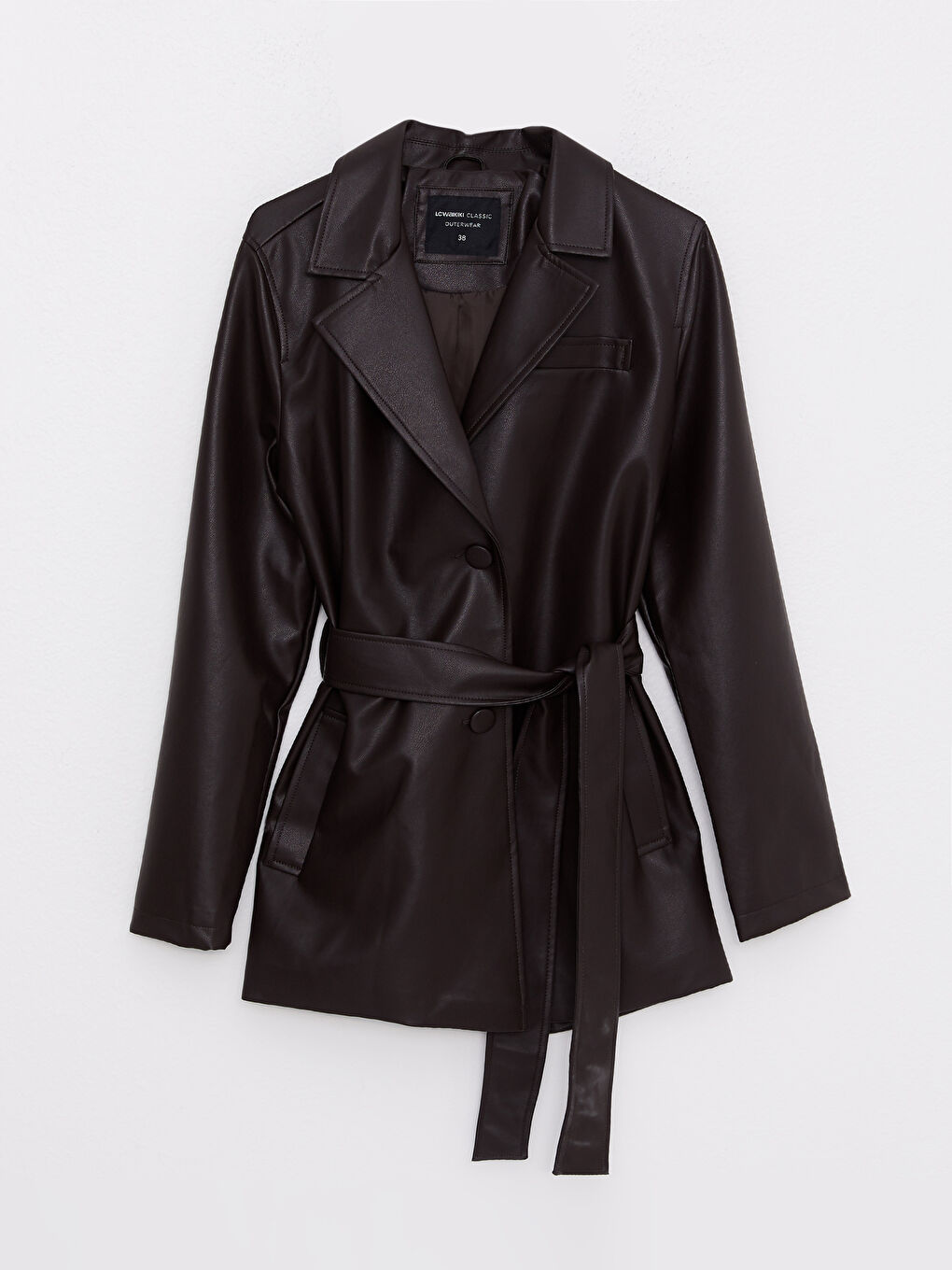 Jacket Neck Women's Faux Leather Coat-5