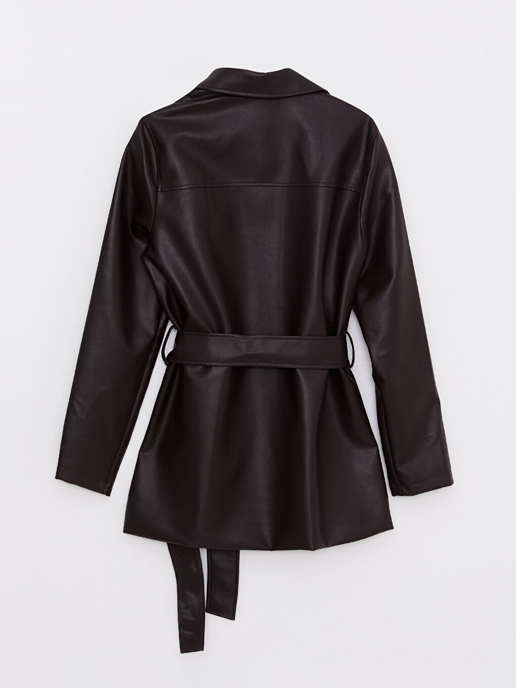 Jacket Neck Women's Faux Leather Coat-6