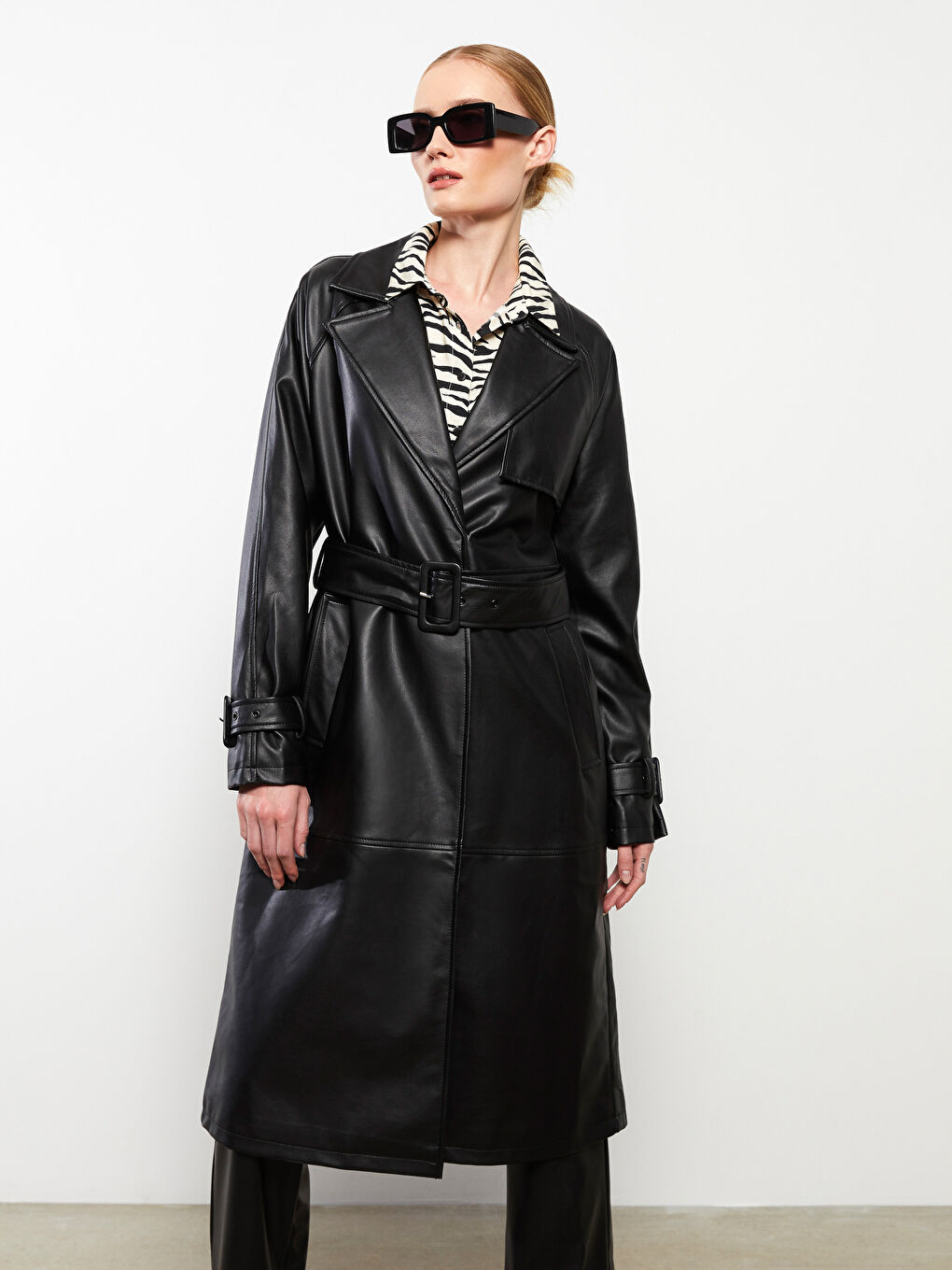 Jacket Neck Women's Faux Leather Coat