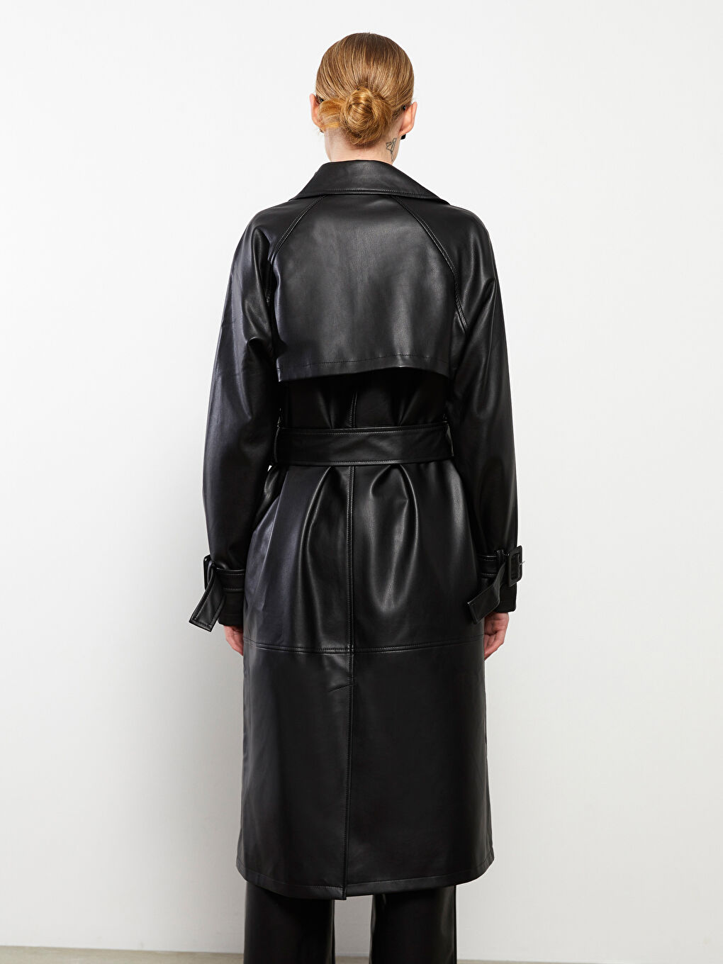 Jacket Neck Women's Faux Leather Coat-5