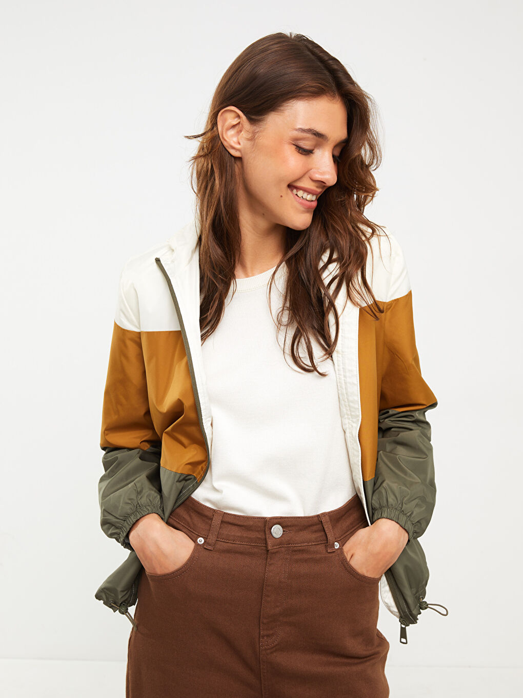 Hooded Color Block Women's Raincoat