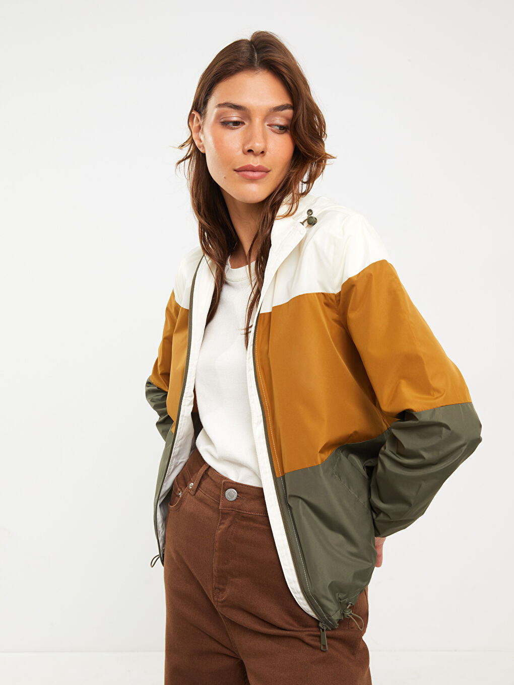 Hooded Color Block Women's Raincoat-1