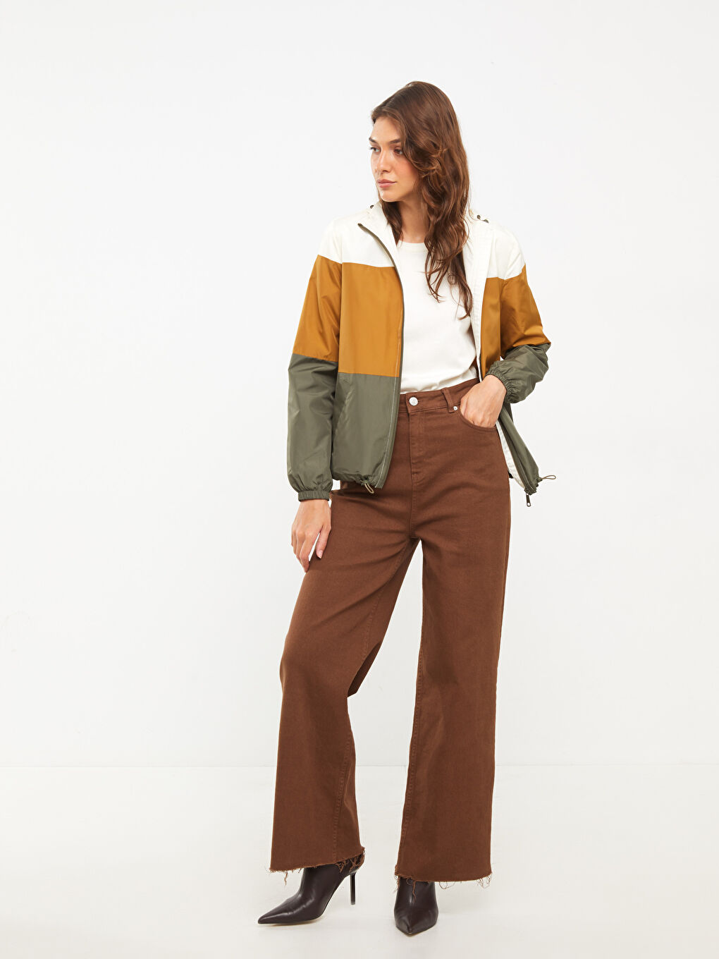 Hooded Color Block Women's Raincoat-2