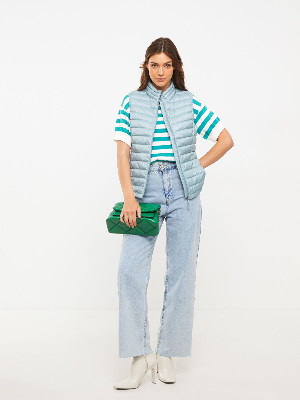 Women's Funnel Neck Plain Puffer Gilet