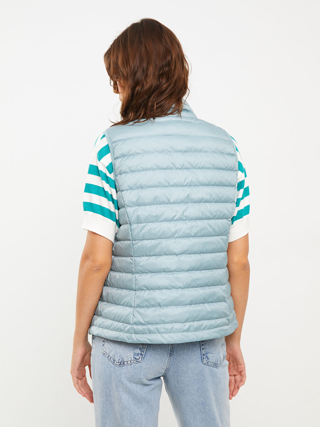 Women's Funnel Neck Plain Puffer Gilet-4