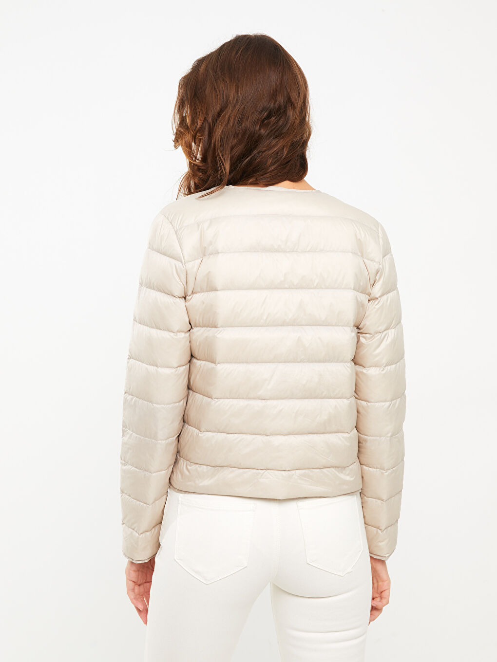 Manteau Duvet Femme à Col Rond, Coupe Droite, Manches Longues-5