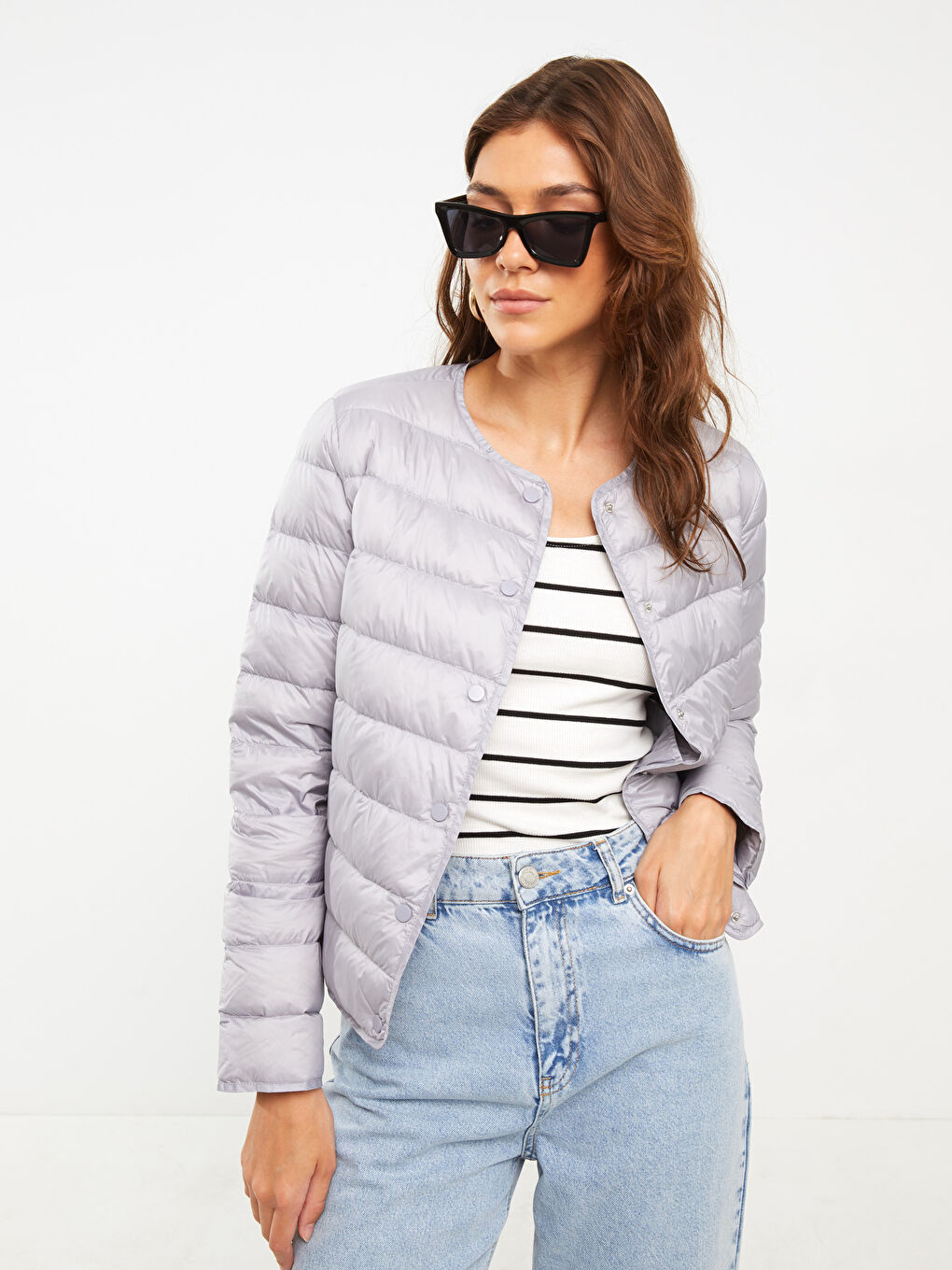 Crew Neck Straight Long Sleeve Women's Down Coat-1