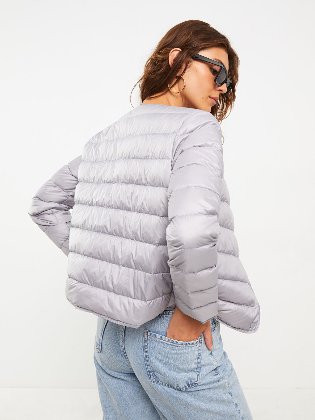 Crew Neck Straight Long Sleeve Women's Down Coat-4
