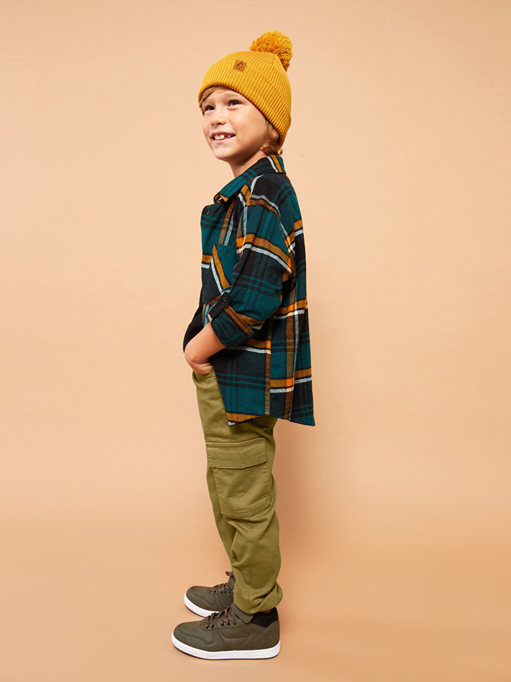 LCW Kids Yeşil Beli Lastikli Erkek Çocuk Kargo Pantolon