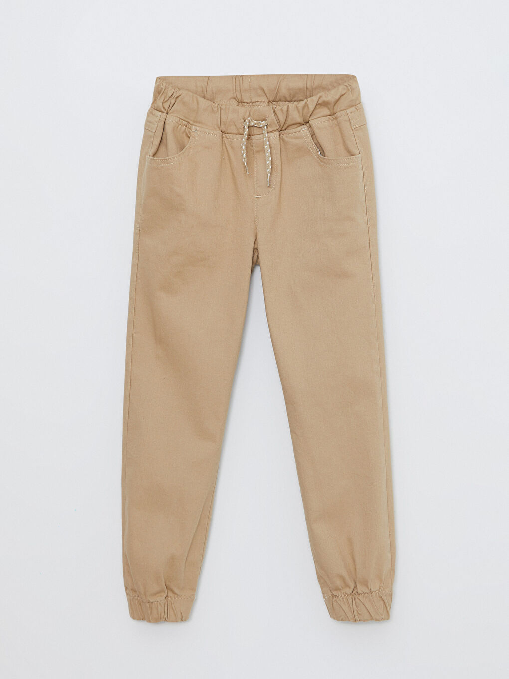 Bej Beli Lastikli Basic Gabardin Erkek Çocuk Jogger Pantolon