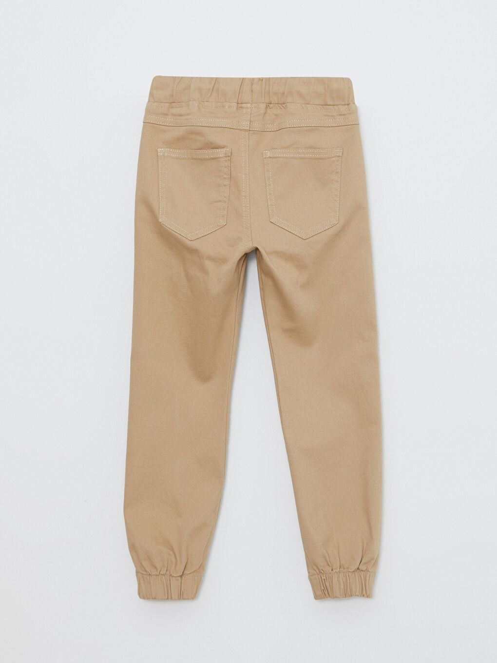 Bej Beli Lastikli Basic Gabardin Erkek Çocuk Jogger Pantolon-1