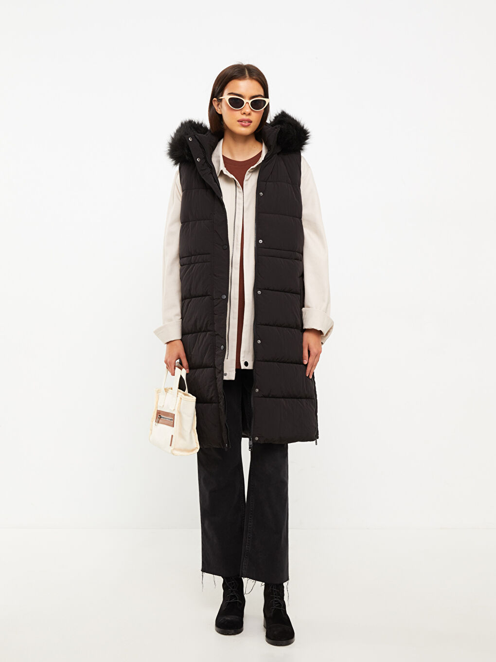 LCW Modest Women's Hooded Plain Puffer Gilet -W20099Z8-CVL