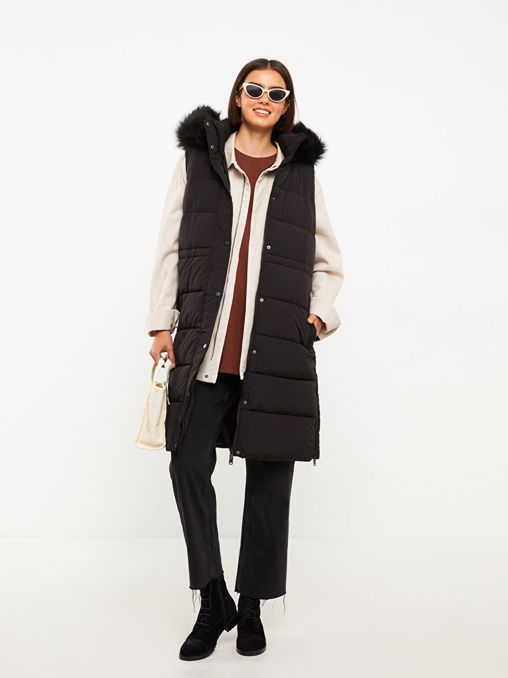 LCW Modest Women's Hooded Plain Puffer Gilet -W20099Z8-CVL