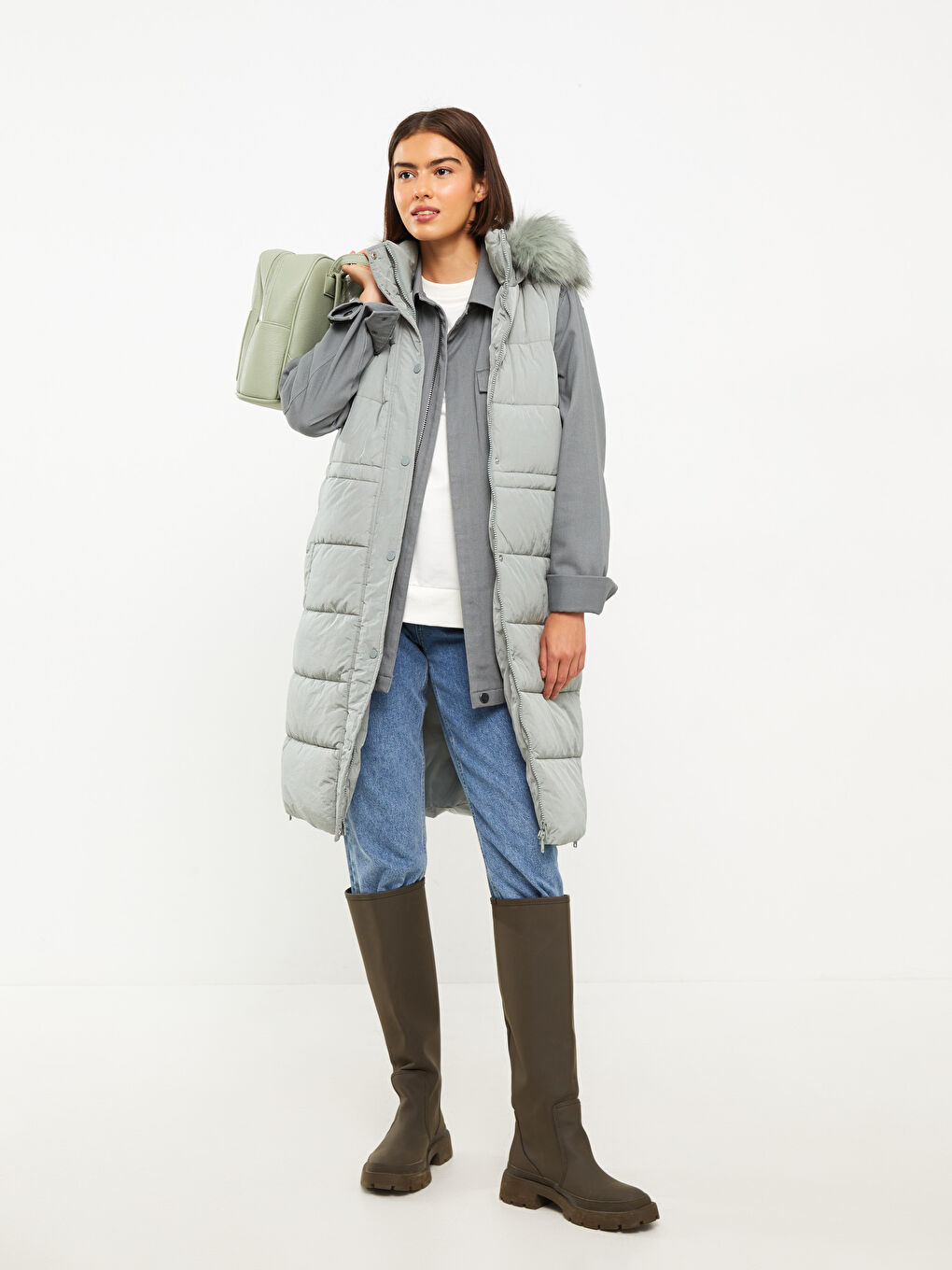 Women's Hooded Plain Puffer Gilet-1