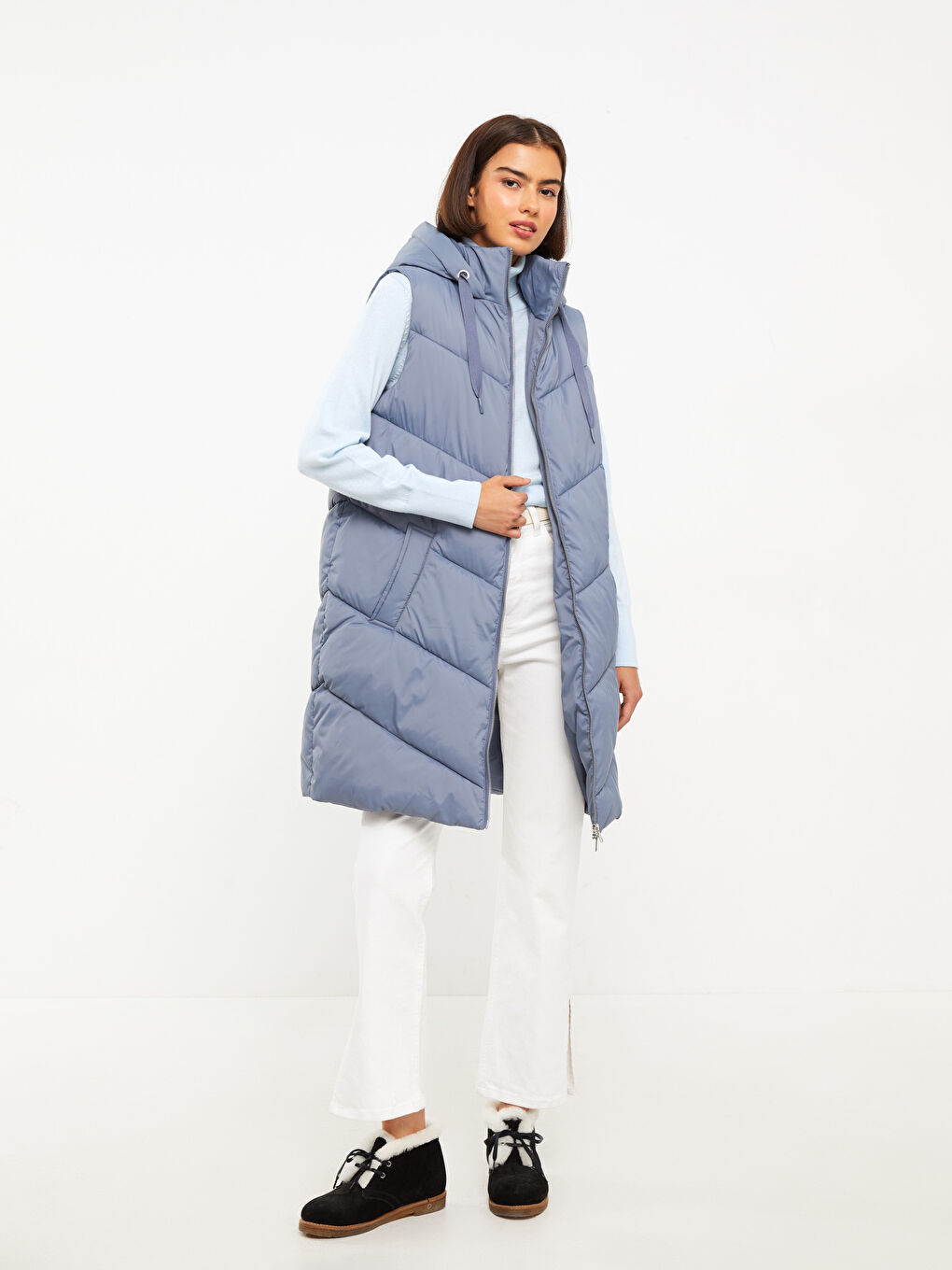 Vestă matlasată pentru Femei cu glugă, simplă