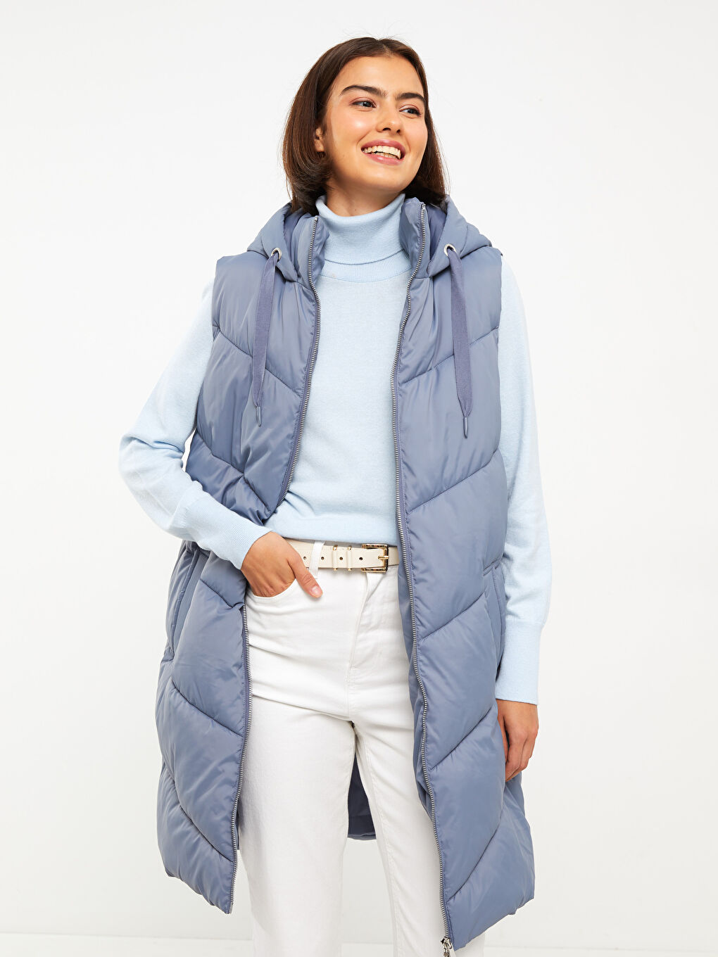 Vestă matlasată pentru Femei cu glugă, simplă-1