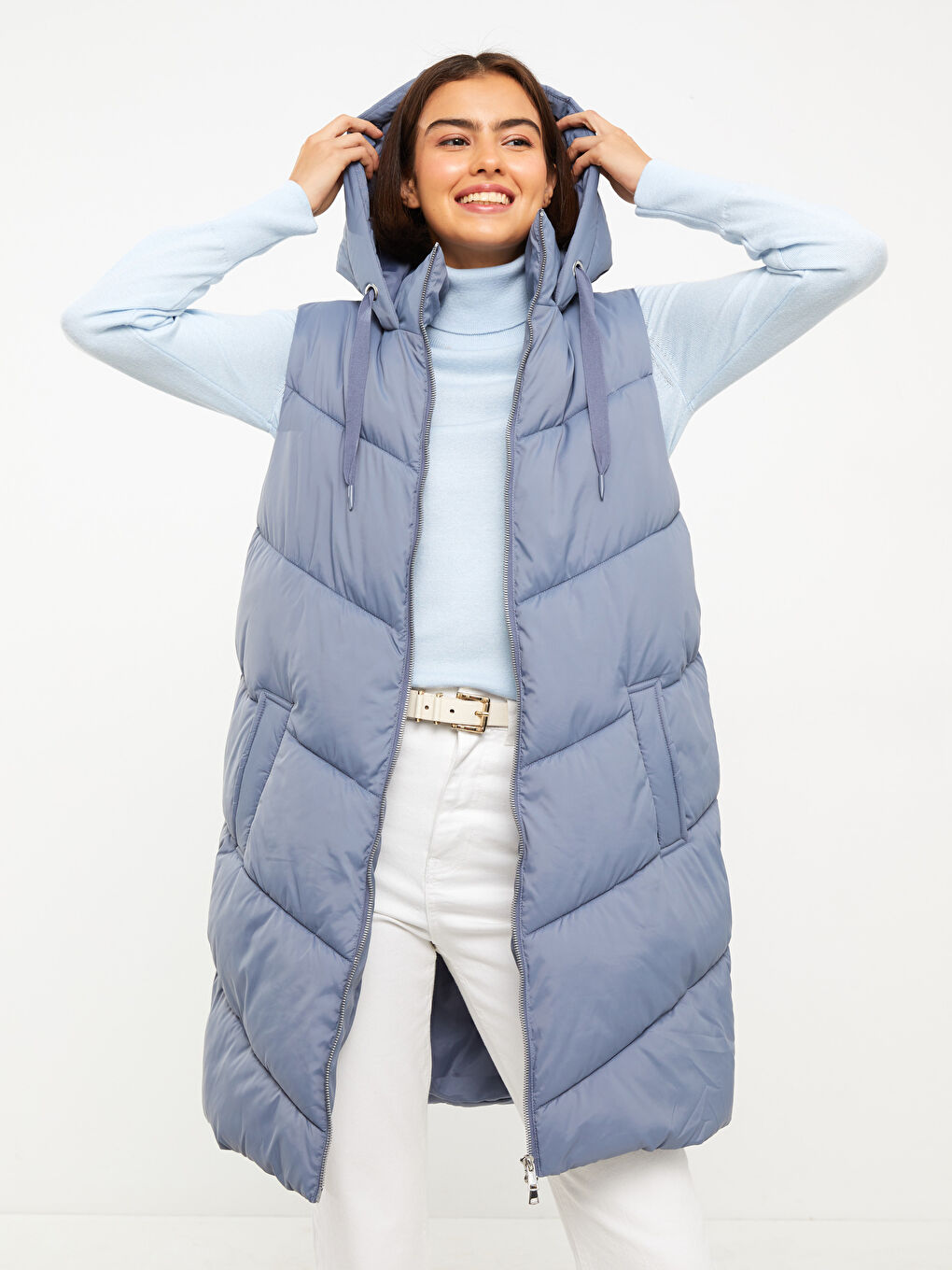 Vestă matlasată pentru Femei cu glugă, simplă-2