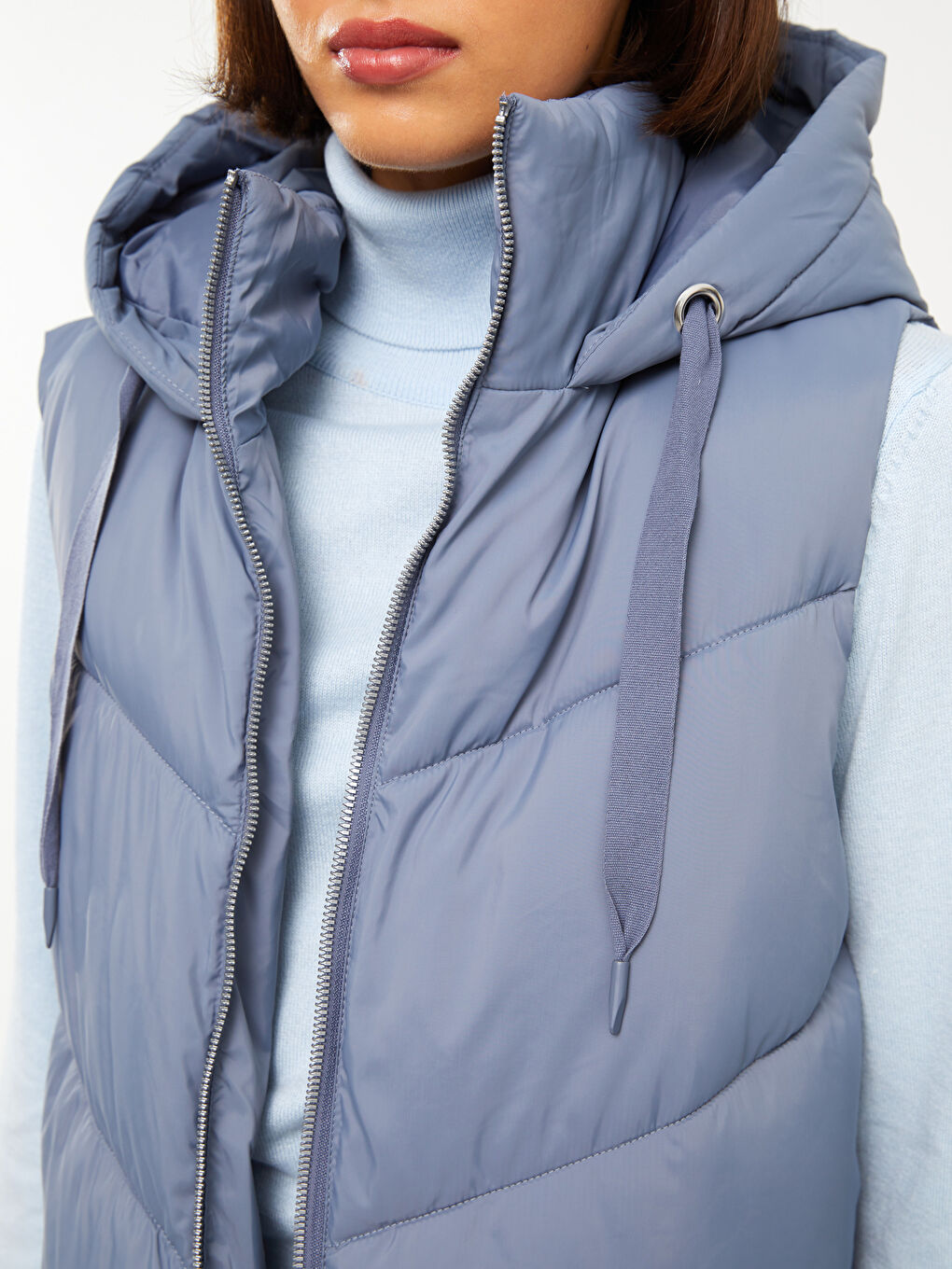 Vestă matlasată pentru Femei cu glugă, simplă-3