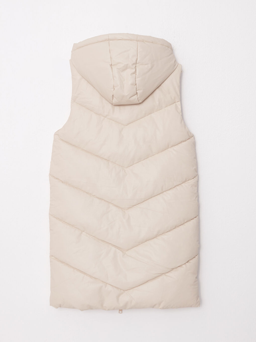 Bej Kapüşonlu Düz Deri Görünümlü Kadın Şişme Yelek-7