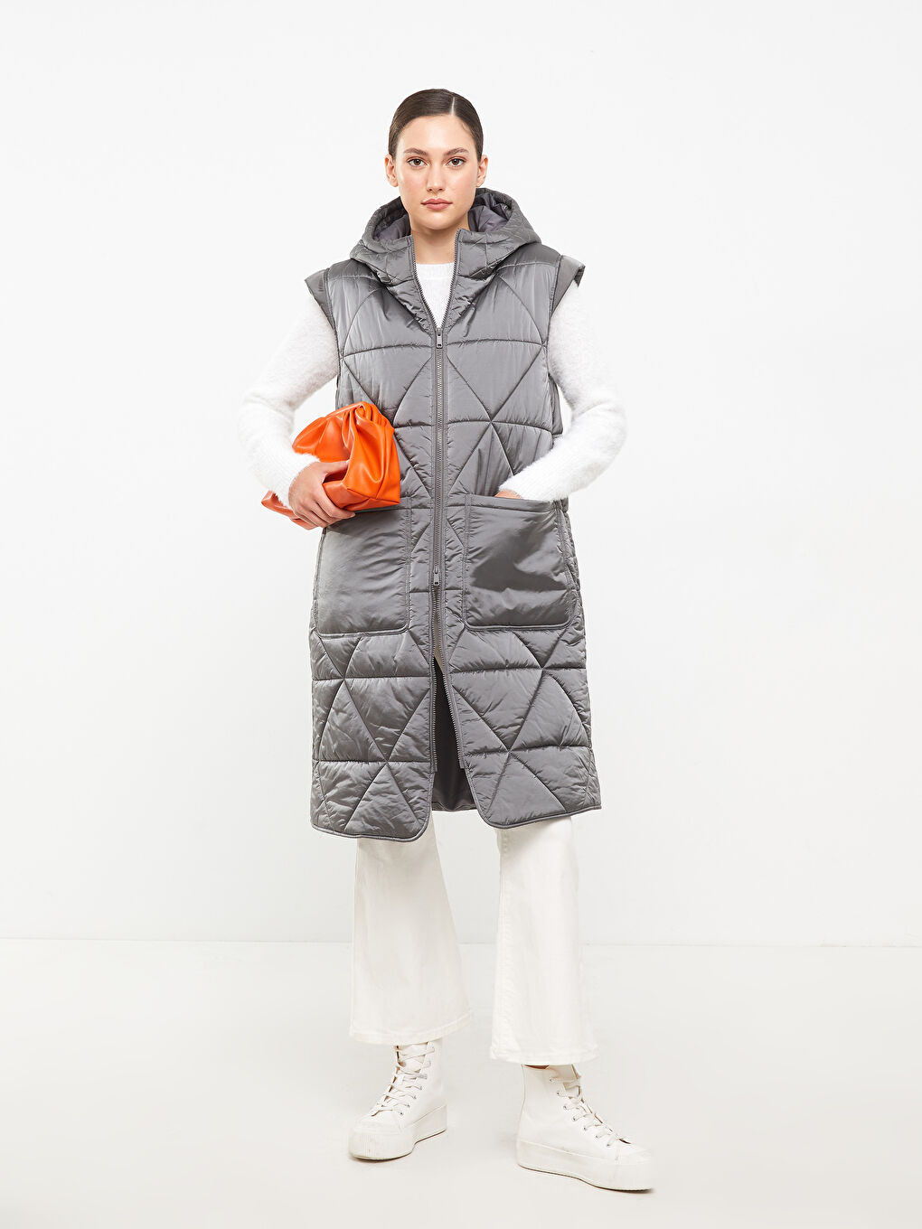 LCW Modest Hooded Collar Quilted Patterned Women's Inflatable Vest -W20104Z8-S40