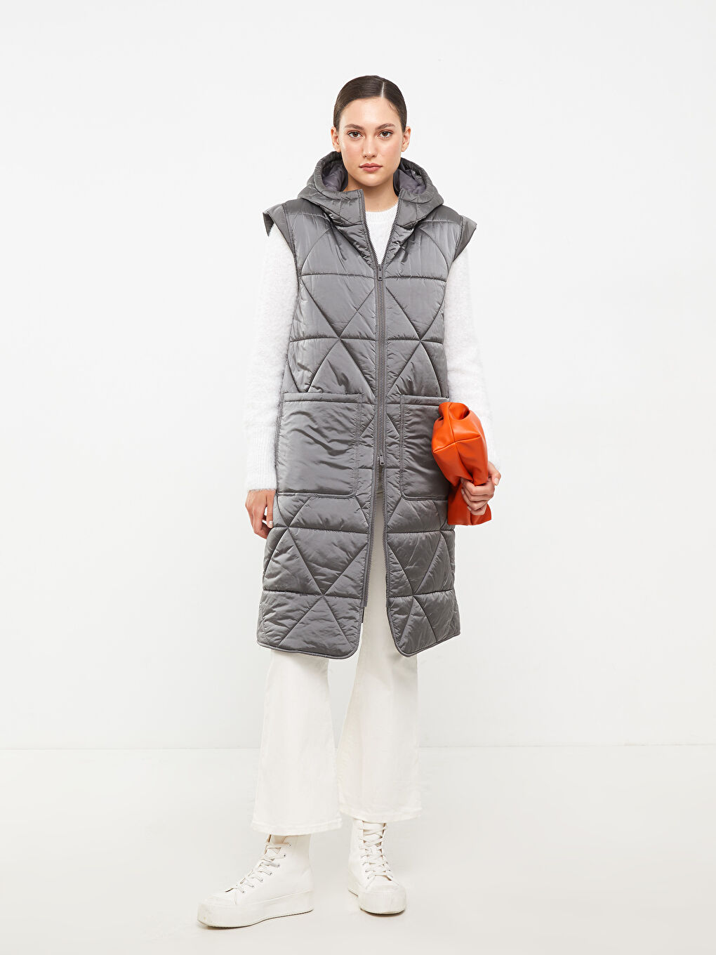 LCW Modest Hooded Collar Quilted Patterned Women's Inflatable Vest -W20104Z8-S40