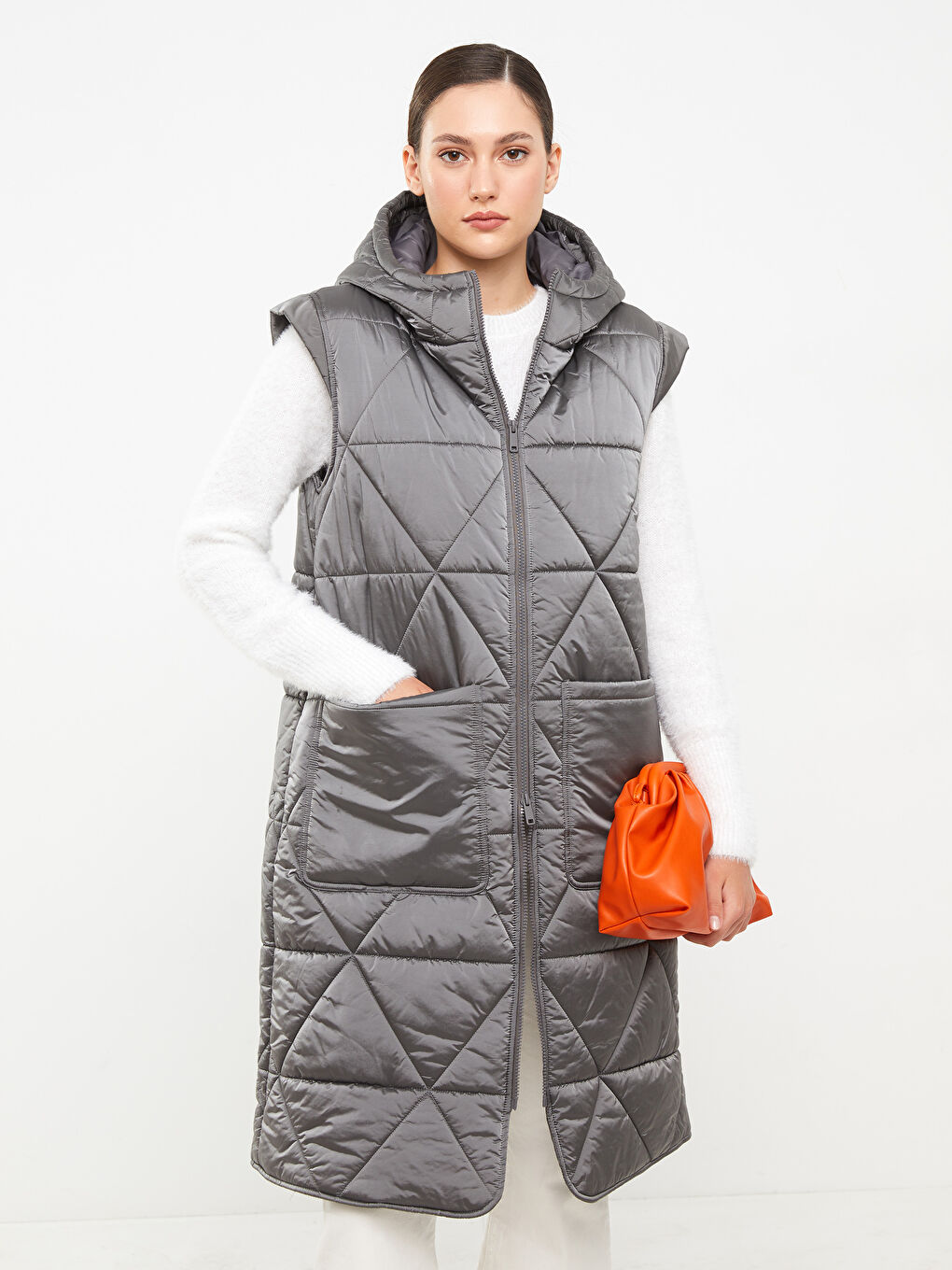 LCW Modest Hooded Collar Quilted Patterned Women's Inflatable Vest -W20104Z8-S40