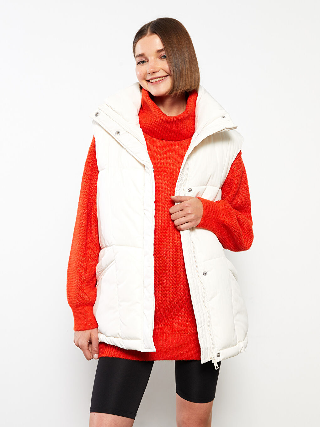 LCW Vision Damen Trichterkragen Schlichte Steppweste -W20112Z8-RYS