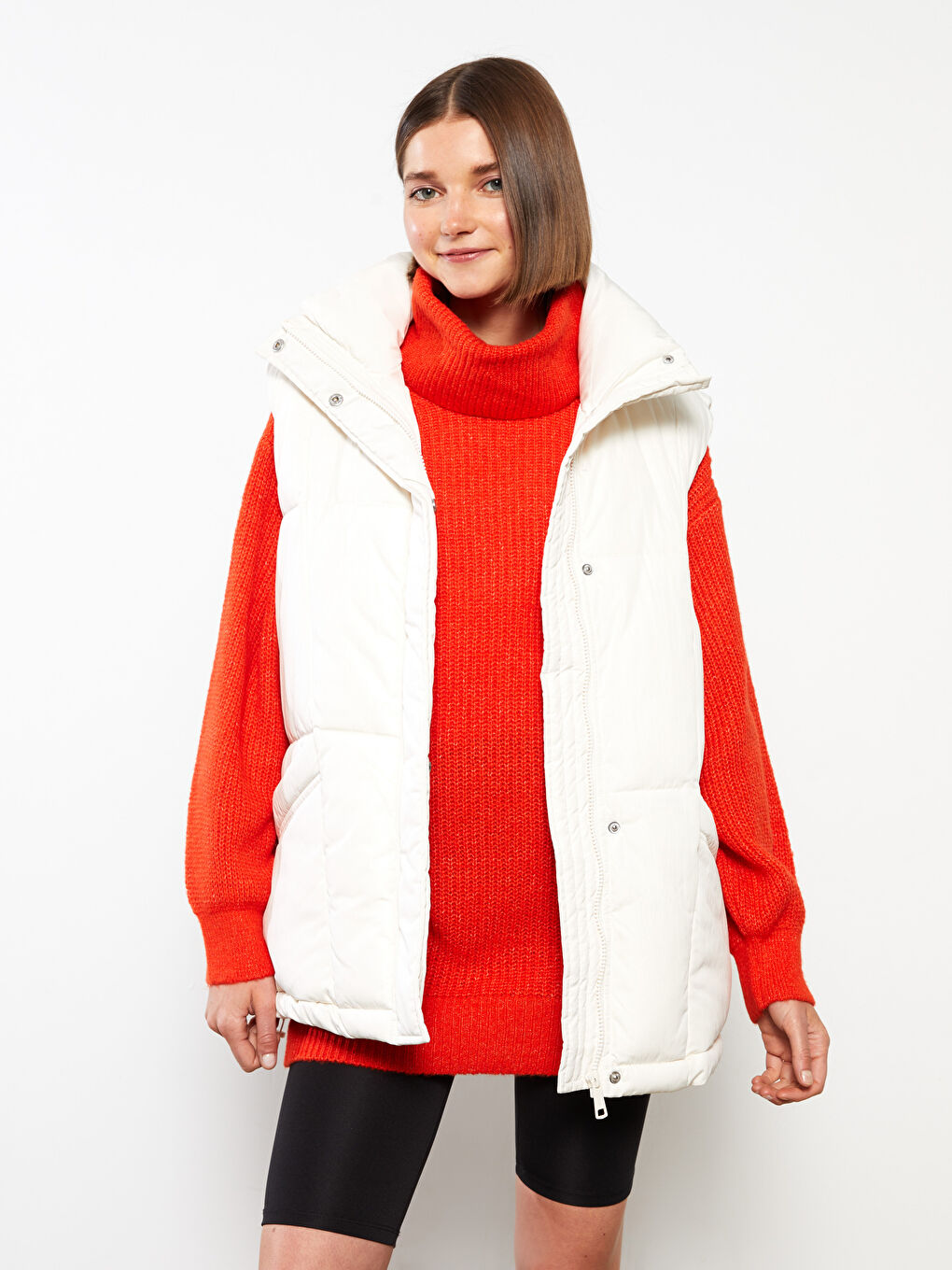 LCW Vision Damen Trichterkragen Schlichte Steppweste -W20112Z8-RYS