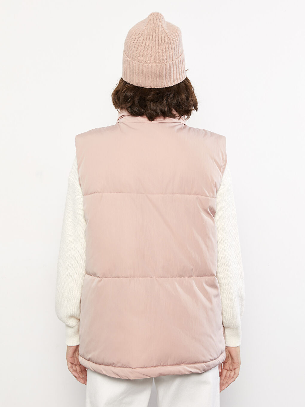 Women's Funnel Neck Plain Puffer Gilet-5