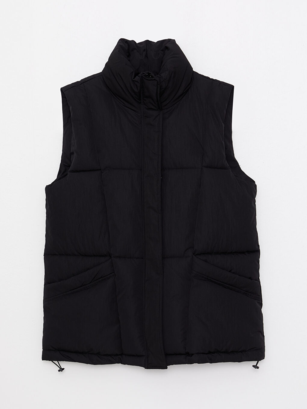 Women's Funnel Neck Plain Puffer Gilet-5