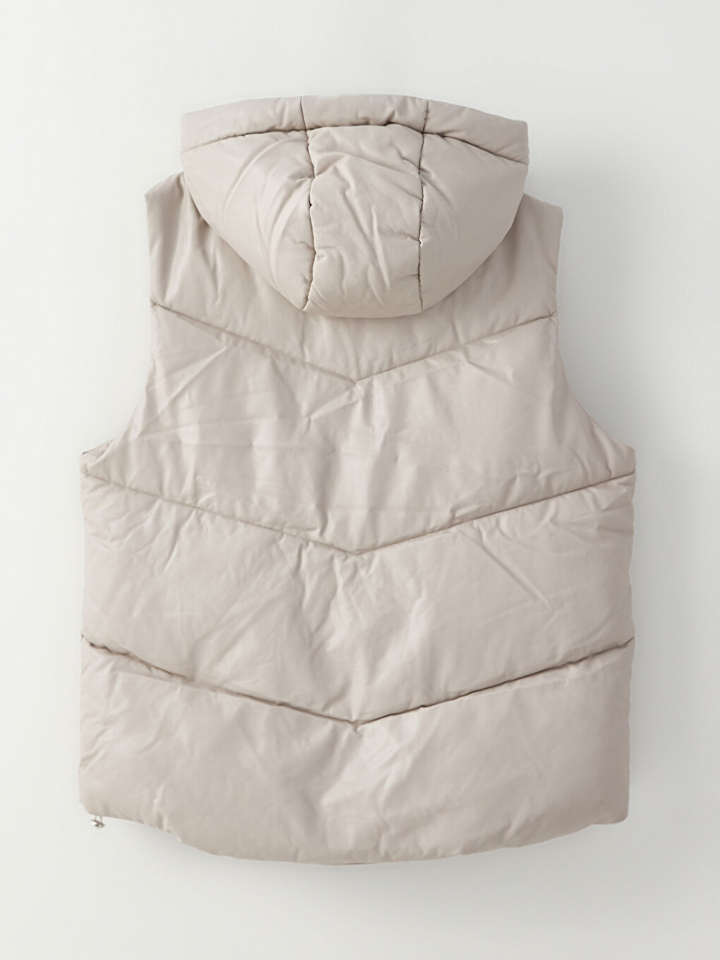 Ekru Kadın Kapüşonlu Düz Şişme Yelek-8