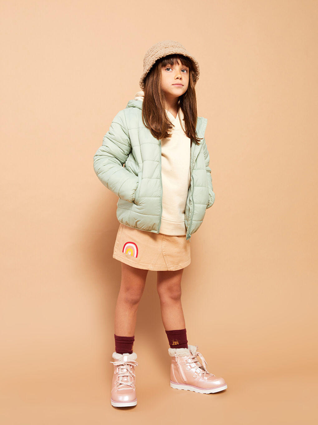 Hooded Basic Long Sleeve Girl Puffer