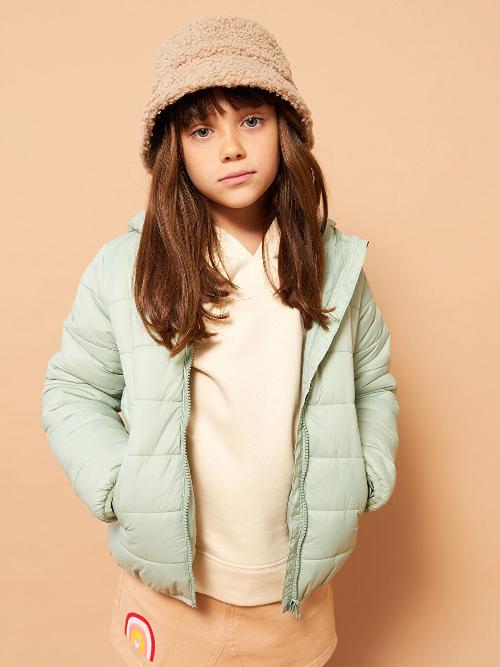 Hooded Basic Long Sleeve Girl Puffer-1