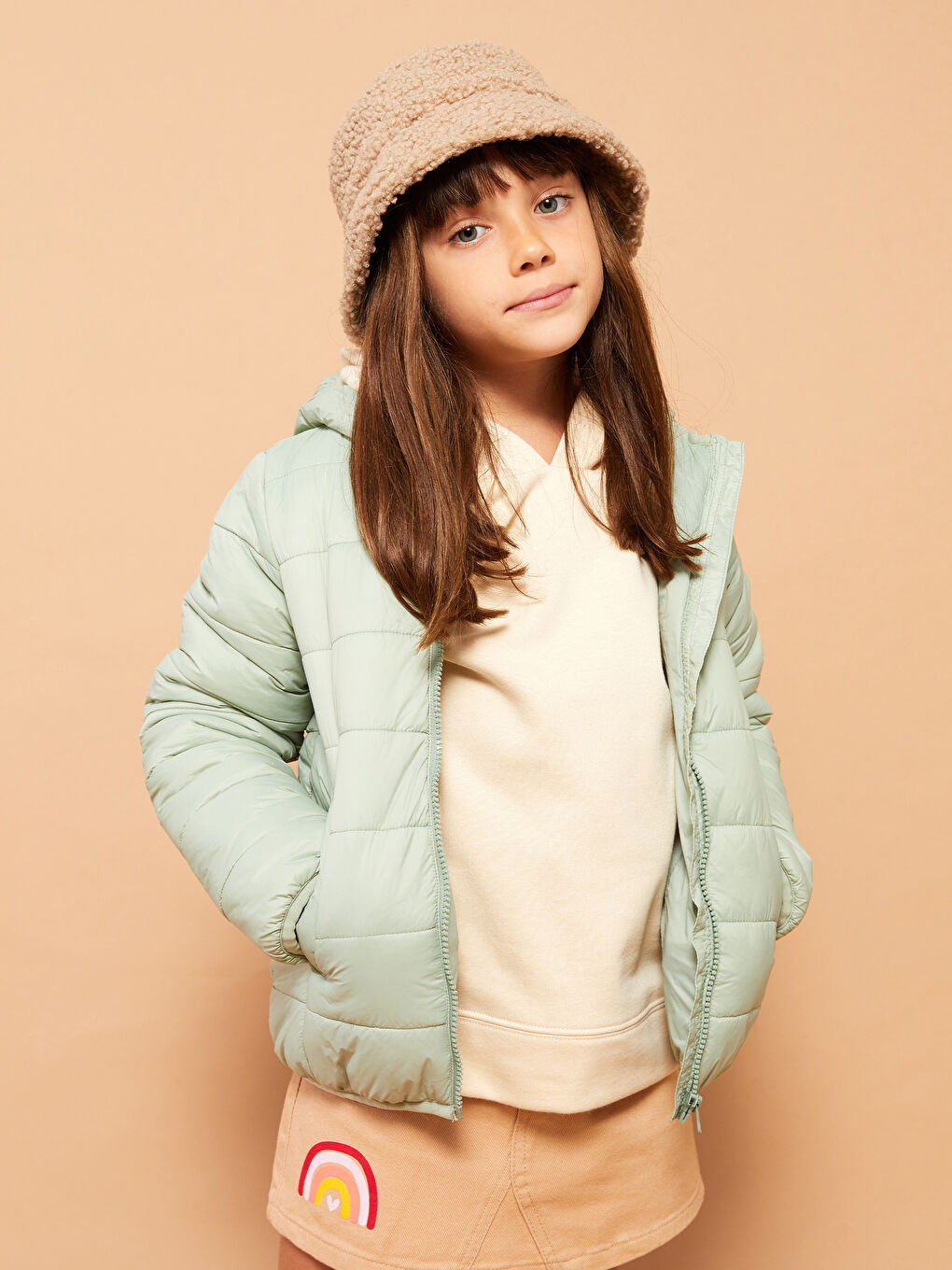 Hooded Basic Long Sleeve Girl Puffer-2