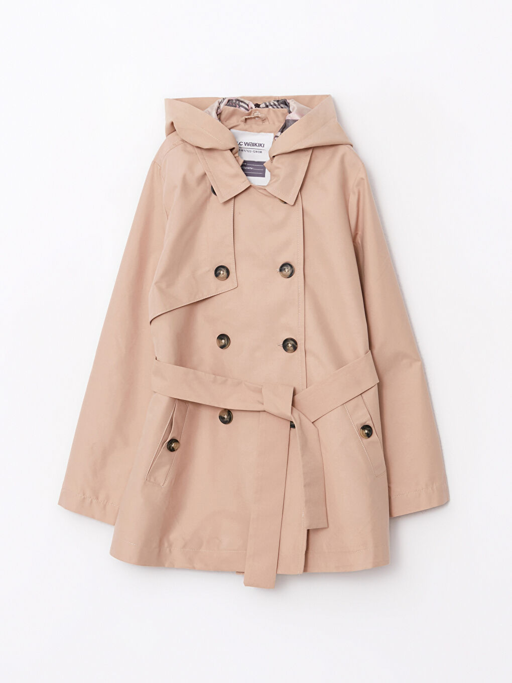 Bej Kapüşonlu Basic Kız Çocuk Trençkot-6