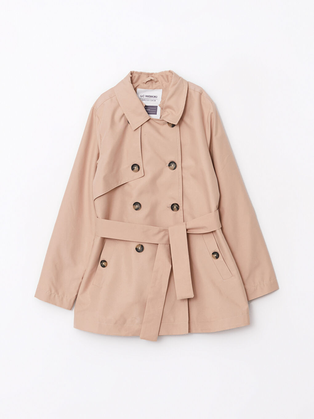 Bej Kapüşonlu Basic Kız Çocuk Trençkot-7