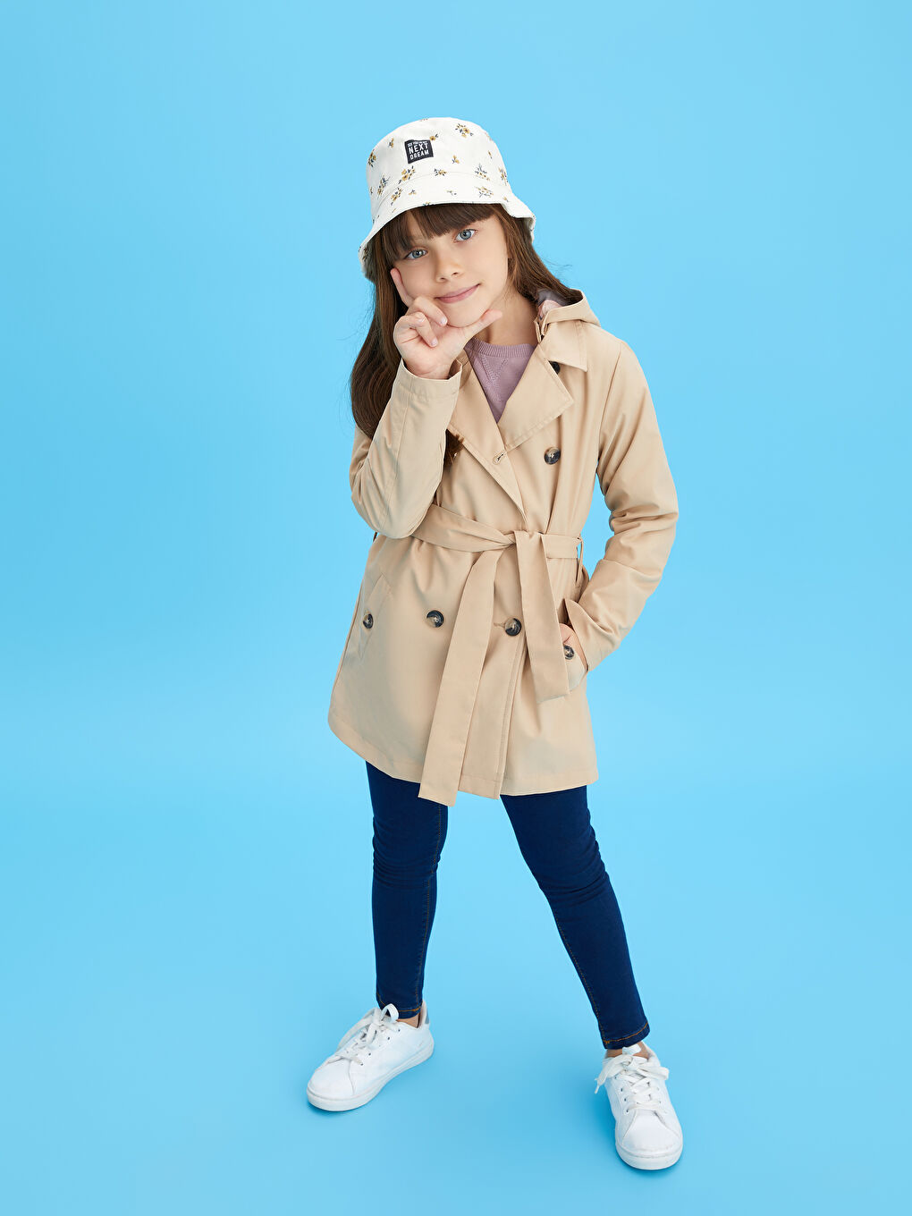 Bej Kapüşonlu Basic Kız Çocuk Trençkot-2