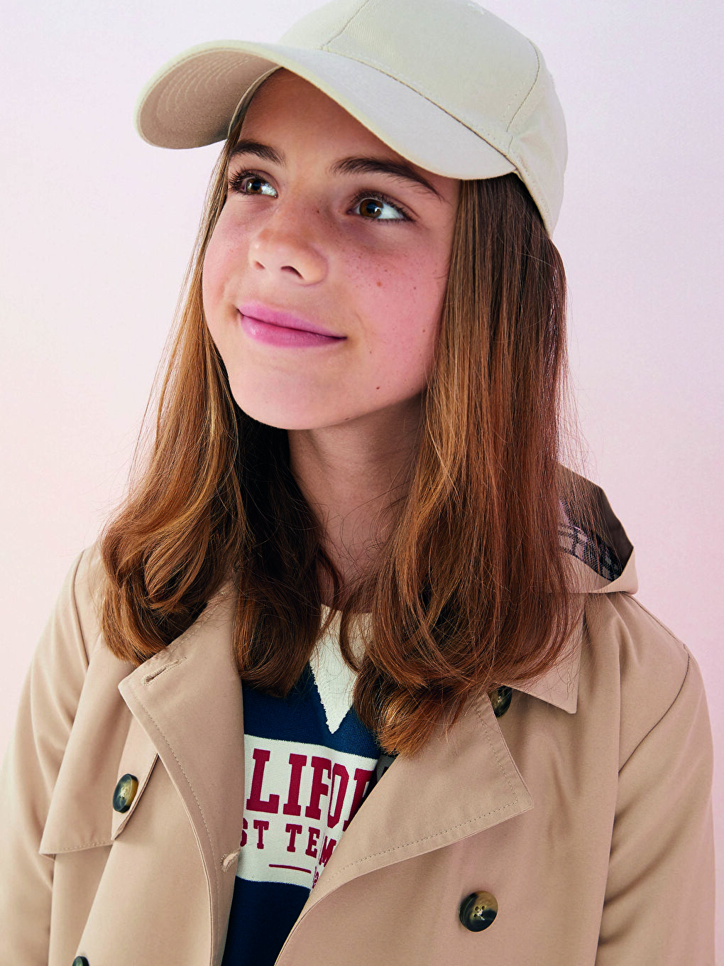 Bej Kapüşonlu Basic Kız Çocuk Trençkot-5