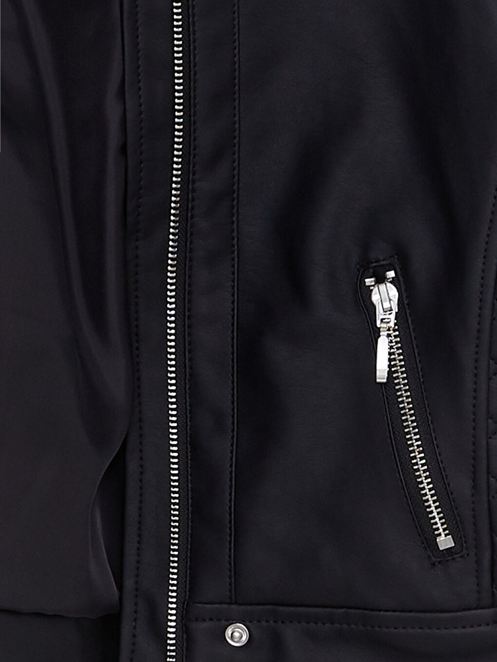 Crew Neck Long Sleeve Girl Faux Leather Jacket-2